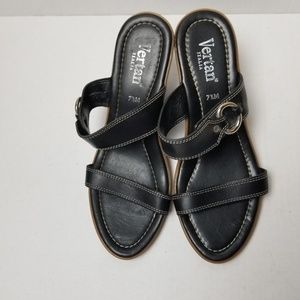 VERTAN Italian Black Leather Slip On Wedge 7.5